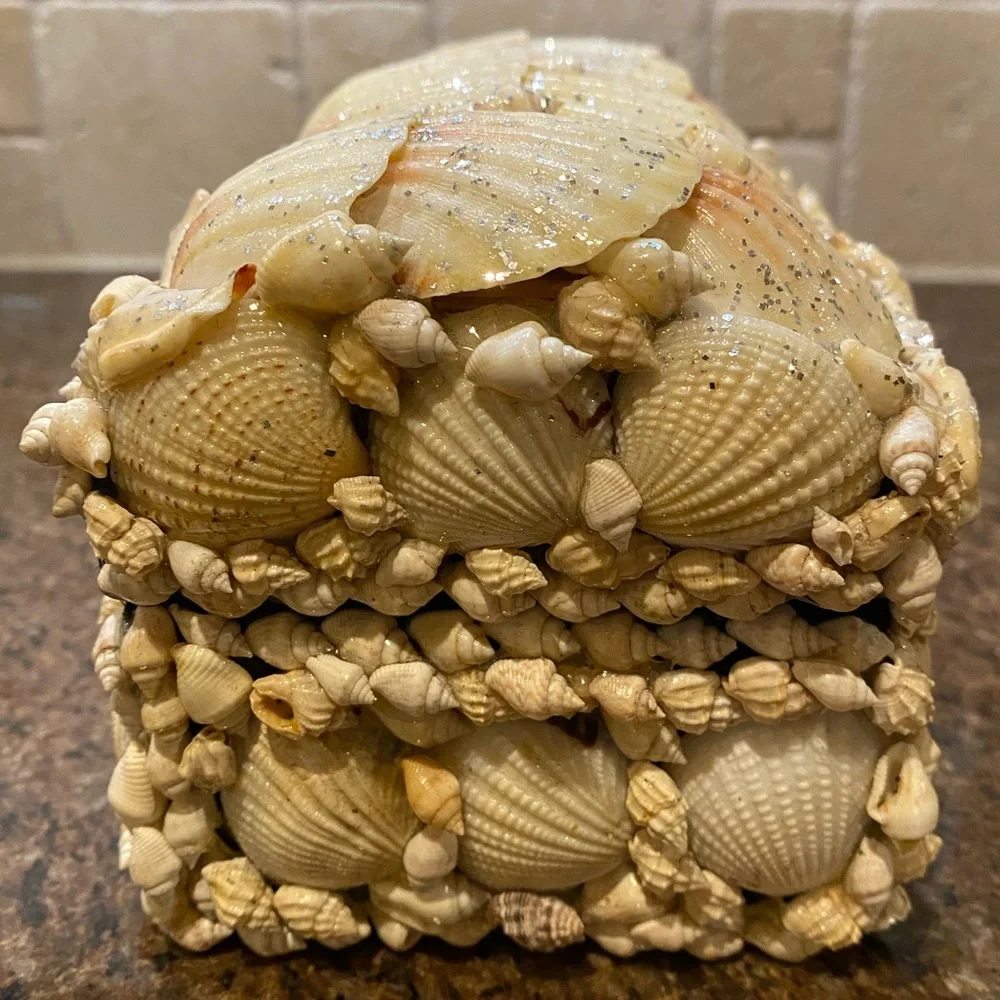 Vintage Handmade Natural Seashell Jewelry Treasure Chest Box